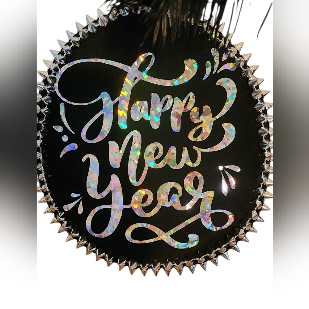 Black and Silver Happy New Year Party Decoration Military Style Hat